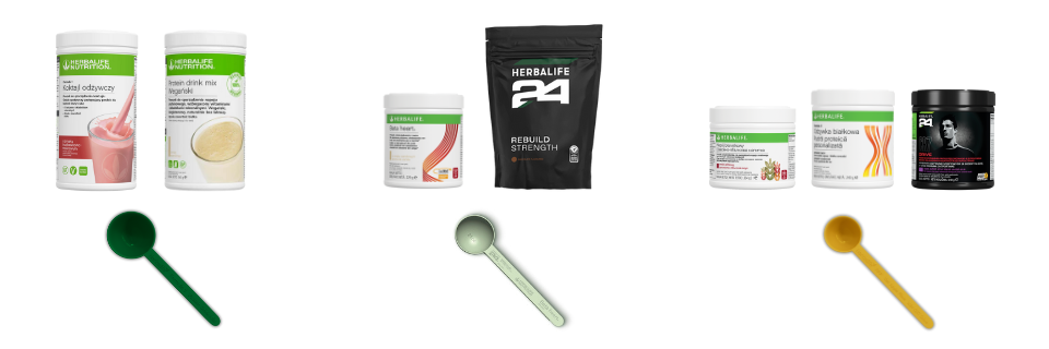 Miarka zielona, srebrna i żółta do produktów Herbalife