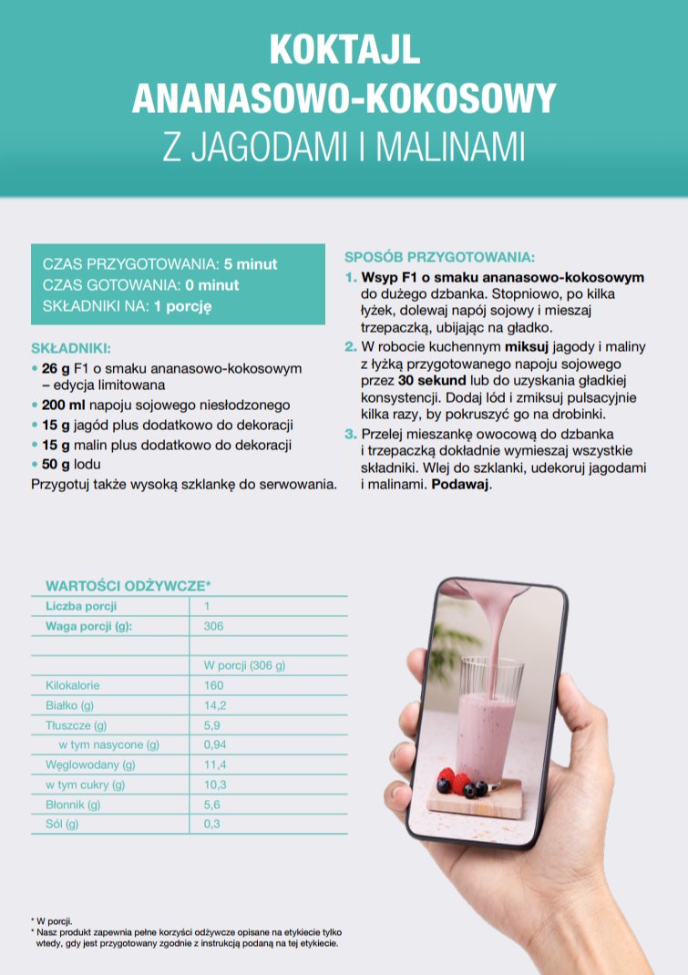 Koktajl ananasowo-kokosowy z jagodami i malinami